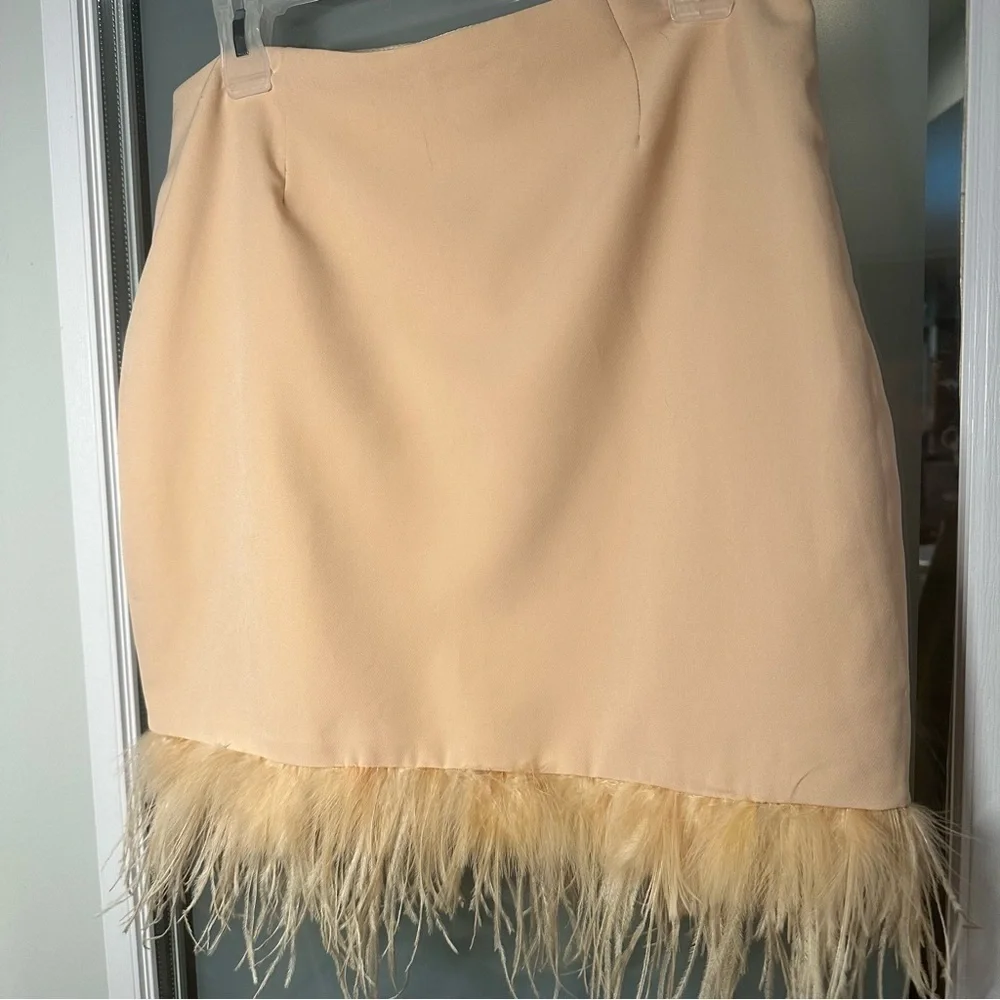 MISSGUIDED Size 10 Light Pink Feathered Mini Skirt